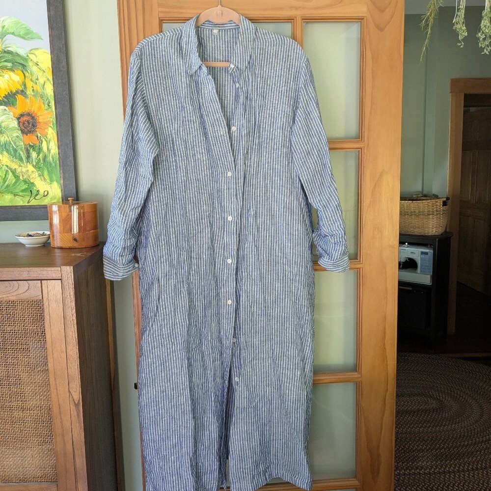 Muji Women's Linen Long Sleeve Shirt Dress